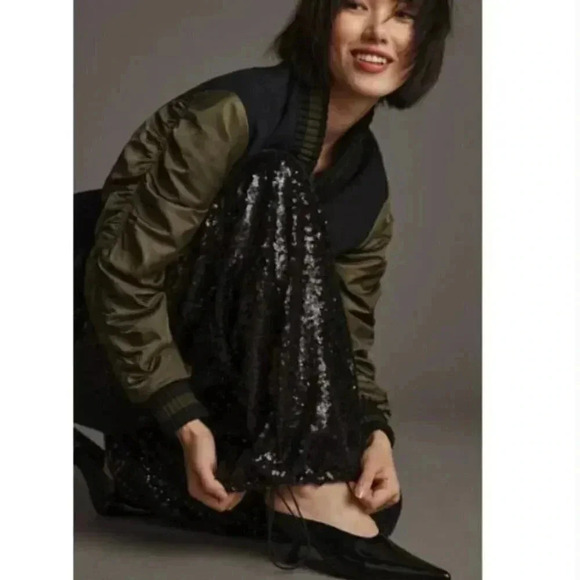 NWT Anthropologie Black Sequin Cargo Pull on Trouser Party Event Pants Size 16 - Picture 3 of 11